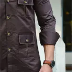 Brunette-Brown Cotton Blend Hunting Style Shirt | Premium Men's Sportswear | Classic Outdoor Design | Comfort Blend Fabric | Size 36-44